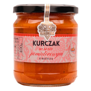 Kurczak w sosie pomidorowym z bazylią 400g - Schronisko Bukowina