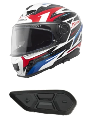 Zestaw: Kask integralny Schuberth S3 Thunder czarno-czerowono-niebieski połysk + dedykowany interkom motocyklowy + Gratisy