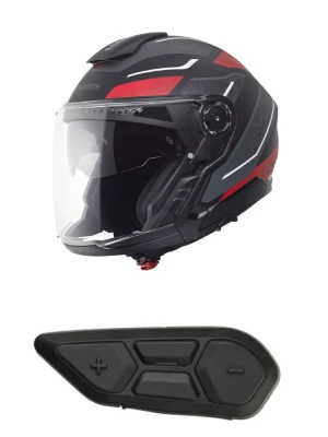 Zestaw: Kask otwarty Schuberth J2 Sigma czarno-szaro-czerwony + dedykowany interkom motocyklowy + Gratisy