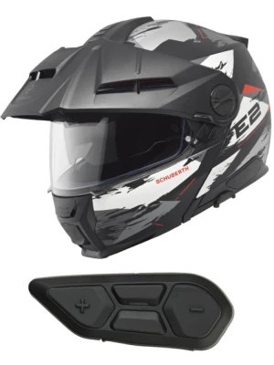 Zestaw: Kask szczękowy Schuberth E2 Trail czarno-szaro-biały matowy + dedykowany interkom motocyklowy + Gratisy