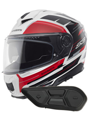 Zestaw: Kask integralny Schuberth S3 Apex biało-czerwono-czarny + dedykowany interkom motocyklowy Schuberth SC2 + Gratisy