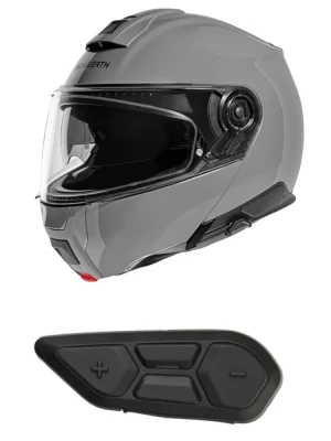 Zestaw: kask szczękowy Schuberth C5 Concrete szary + dedykowany interkom motocyklowy + Gratisy