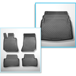 Sats bagagerumsmatta och bilmattor TPE måttillverkade till: Mercedes-Benz E-klass W212 Limousine (03.2009-03.2016) - utan nischer; bagagerumsytan går