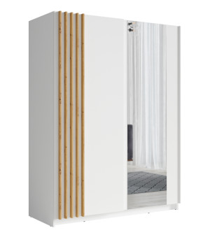 Szafa przesuwna Tollino z lustrem, półkami i drążkiem 200 cm Biała/Dąb artisan lamele SELSEY