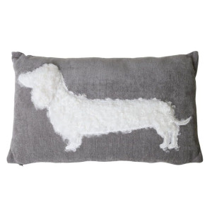 Poduszka dekoracyjna Blunid 50x30 cm szara z jamnikiem SELSEY