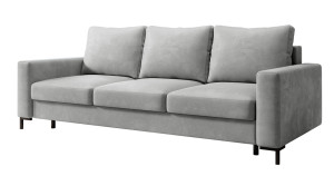 Kanapa rozkładana trzyosobowa Mokpeo z pojemnikiem jasnoszara welur łatwoczyszczący SELSEY