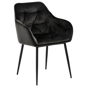 Krzesło tapicerowane z podłokietnikami Agamos szarobrązowy welur na metalowych nóżkach SELSEY