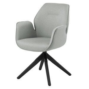 Krzesło tapicerowane z podłokietnikami Lorea z funkcją auto-return jasnoszare na czarnych nóżkach SELSEY