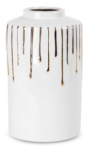 Wazon Luis ceramiczny biały ze złotymi akcentami SELSEY