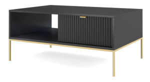 Ława kawowa Vellore 104x68 cm czarna z ryflowanym frontem i złotym stelażem SELSEY