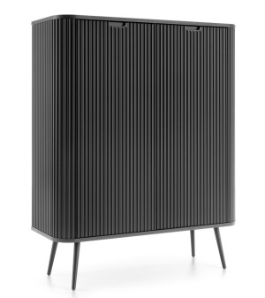 Komoda wysoka Zova dwudrzwiowa z lamelowymi frontami 103 cm Czarna SELSEY