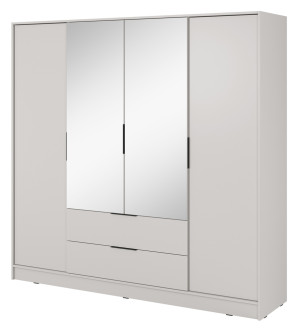 Szafa czterodrzwiowa Kelly z lustrem i dwiema szufladami 206 cm szarobeżowa SELSEY