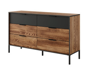 Komoda Jorget 137cm z sześcioma szufladami kasztan/antracyt SELSEY