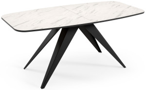 Stół rozkładany do jadalni Ferrory 180-218x90 cm Marmur Bianco z czarnymi nogami SELSEY