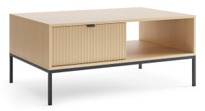 Ława kawowa Vellore z dwiema szufladami i ryflowanym frontem 104x68 cm dąb vicenza na czarnych nóżkach SELSEY