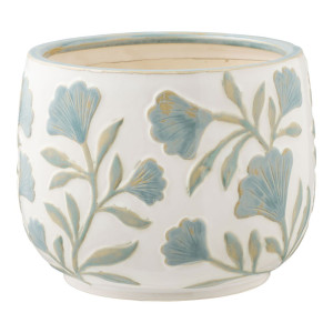 Doniczka ceramiczna o kwiecistym wzorze Florisas ø22,5x17,5 cm biało-zielona SELSEY