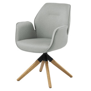 Krzesło tapicerowane z podłokietnikami Lorea z funkcją auto-return jasnoszare na dębowych nóżkach SELSEY