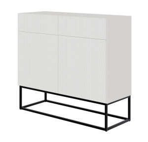 Modna Komoda dwudrzwiowa Veldio  z dwiema szufladami 100 cm Biała z czarnymi nogami  polski design, super cena, ekspresowa dostawa