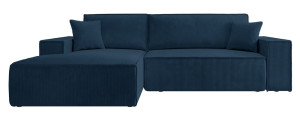 Narożnik z funkcją spania Farese New L-kształtny z pojemnikiem granatowy sztruks lewostronny SELSEY