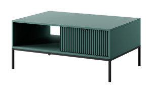 Ława kawowa Vellore 104x68 cm zielona z ryflowanym frontem, czarnymi uchwytami i stelażem SELSEY