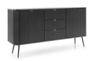 Komoda dwudrzwiowa Zova z trzema szufladami i lamelowymi frontami 168 cm Czarna SELSEY