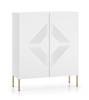 Komoda wysoka Nebbato dwudrzwiowa biała ze złotymi nóżkami SELSEY