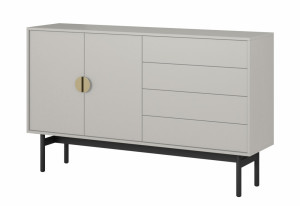 Komoda dwudrzwiowa Stoon z czterema szufladami 154 cm Szary beż SELSEY