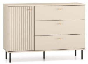 Komoda jednodrzwiowa Caletto z trzema szufladami 120 cm ozdobne lamele beżowa SELSEY
