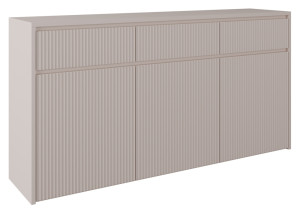 Komoda trzydrzwiowa Vemmi z trzema szufladami 155 cm z ryflowanym frontem kaszmir SELSEY