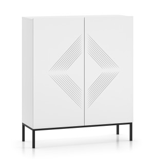 Komoda wysoka Nebbato dwudrzwiowa biała z czarnym stelażem SELSEY