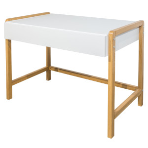 Biurko dla dzieci Viotte 100x60 cm z szufladą i dębowymi nogami białe SELSEY