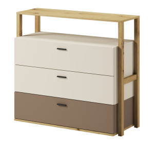 Komoda młodzieżowa Lenny z trzema szufladami dąb artisan, beż, truflowy SELSEY