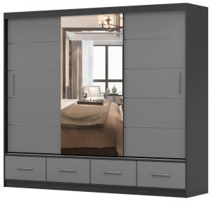 Szafa przesuwna Follrina 250 cm z lustrem czarna/szary SELSEY