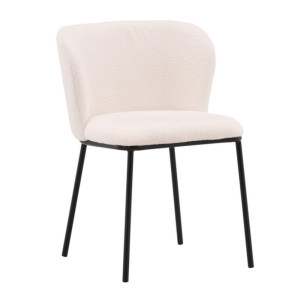 Krzesło tapicerowane Muells białe w tkaninie boucle SELSEY
