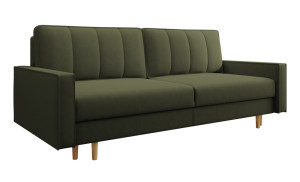 Kanapa rozkładana trzyosobowa Derban z pojemnikiem oliwkowa welur łatwoczyszcząca SELSEY