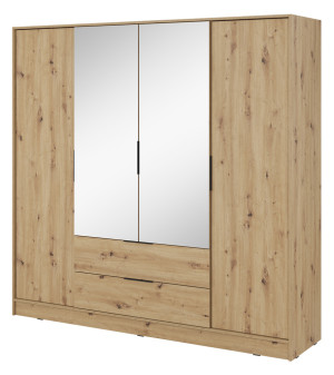 Szafa czterodrzwiowa Kelly z lustrem i dwiema szufladami 206 cm dąb artisan SELSEY