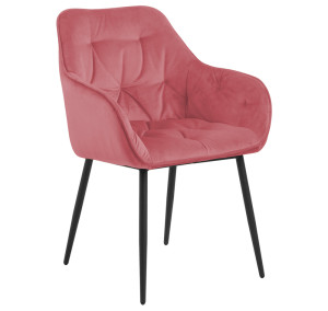 Krzesło tapicerowane z podłokietnikami Agamos koralowy welur na metalowych nóżkach SELSEY