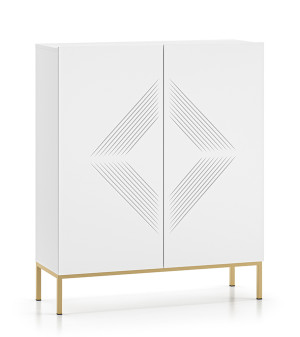 Komoda wysoka Nebbato dwudrzwiowa biała ze złotym stelażem SELSEY