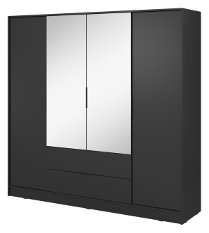 Szafa czterodrzwiowa Kelly z lustrem i dwiema szufladami 206 cm czarna SELSEY