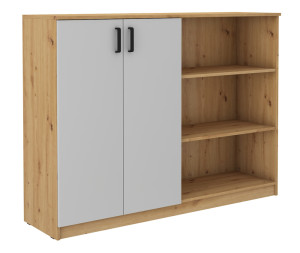 Komoda wysoka Stundly zamykana z trzema wnękami 160 cm Dąb artisan/Szary SELSEY