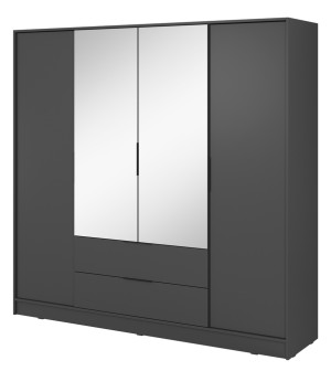 Szafa czterodrzwiowa Kelly z lustrem i dwiema szufladami 206 cm grafitowa SELSEY