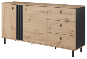 Komoda dwudrzwiowa Mellami 165 cm z szufladami dąb artisan/antracyt lamele SELSEY