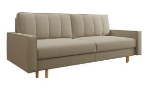 Kanapa rozkładana trzyosobowa Derban z pojemnikiem beżowa welur łatwoczyszcząca SELSEY