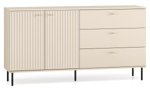 Komoda dwudrzwiowa Caletto z trzema szufladami 160 cm ozdobne lamele beżowa SELSEY