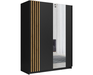 Szafa przesuwna Tollino z lustrem, półkami i drążkiem 150 cm Czarna/Dąb artisan lamele SELSEY