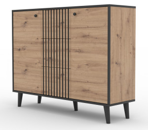 Komoda dwudrzwiowa Mahimmi 120 cm dąb artisan/czarna lamele SELSEY