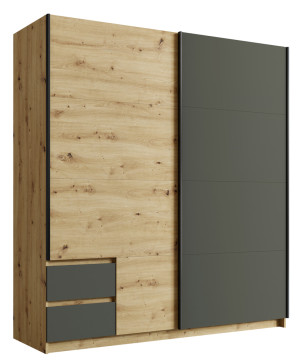 Szafa przesuwna Gikko 180 cm z szufladami Szary grafit / Dąb artisan SELSEY