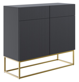 Modna Komoda dwudrzwiowa Veldio  z dwiema szufladami 100 cm Czarna ze złotymi nogami  polski design, super cena, ekspresowa dostawa