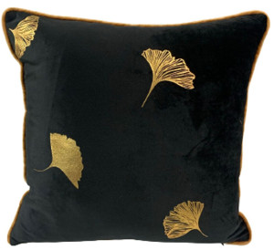 Poduszka Mattevo 40x40 cm czarna ze złotymi liśćmi SELSEY