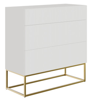 Modna Komoda Veldio  z trzema szufladami 90 cm Biała ze złotymi nogami  polski design, super cena, ekspresowa dostawa